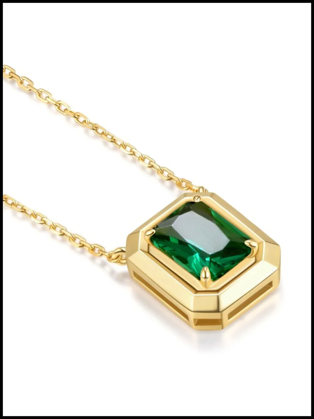 2CT Lab Grown Emerald Pendant Necklace, 925 Sterling Silver with 14K Gold